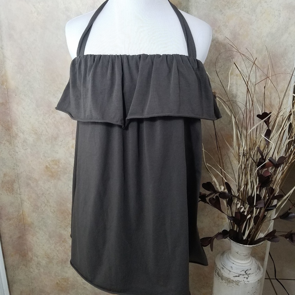 Cabi #546 Soleil Brown Ruffle Halter Tank